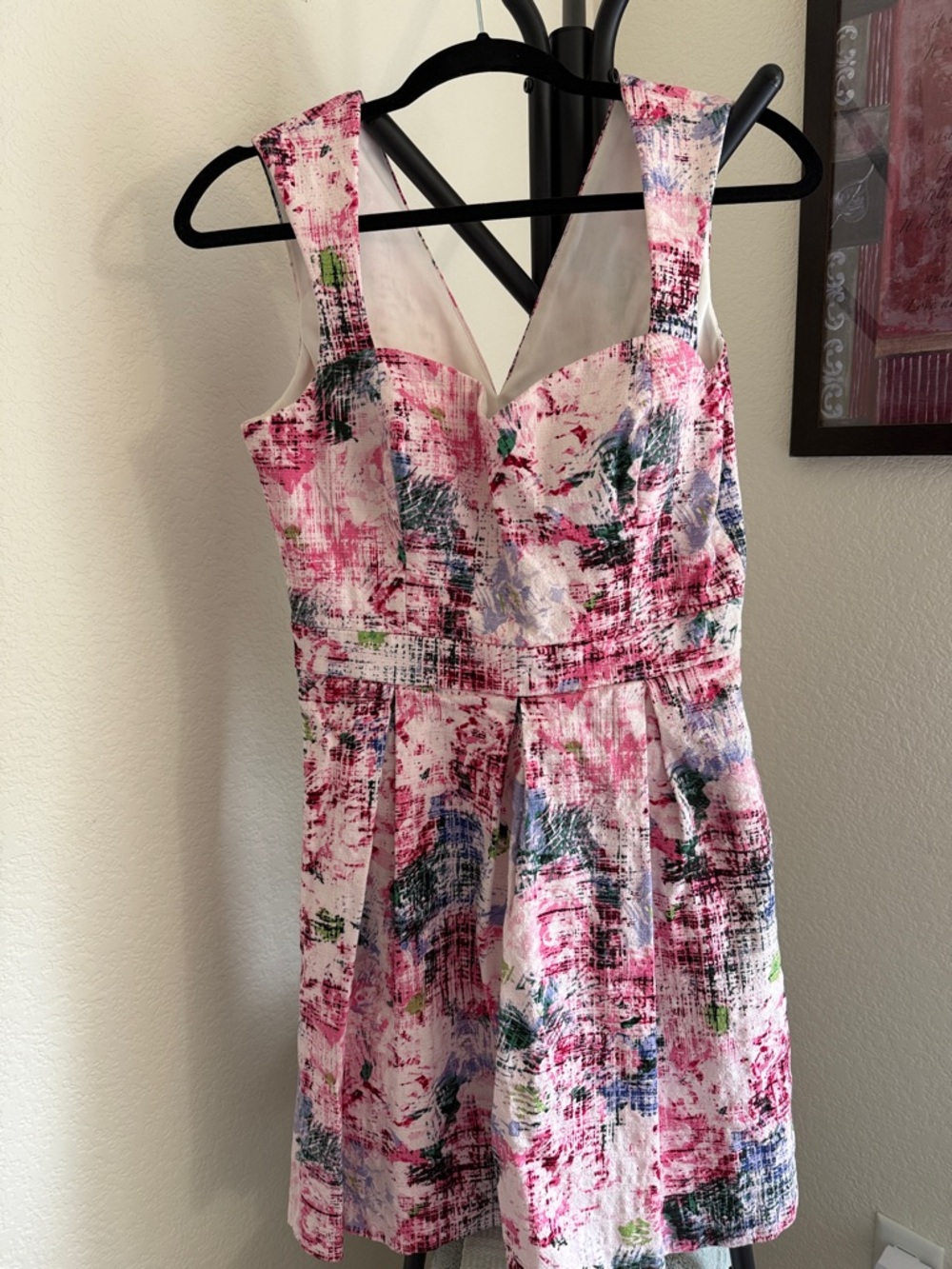 Guess Pink and White Floral-Print Dress